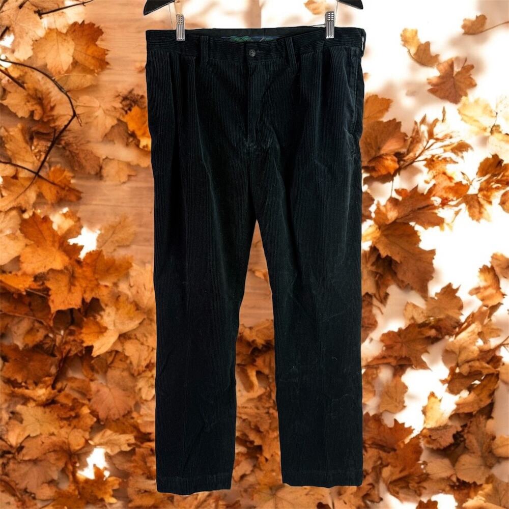 Polo Ralph Lauren Men's 36 x 32 Corduroy Ethan Black Chino Pleat Front Pants